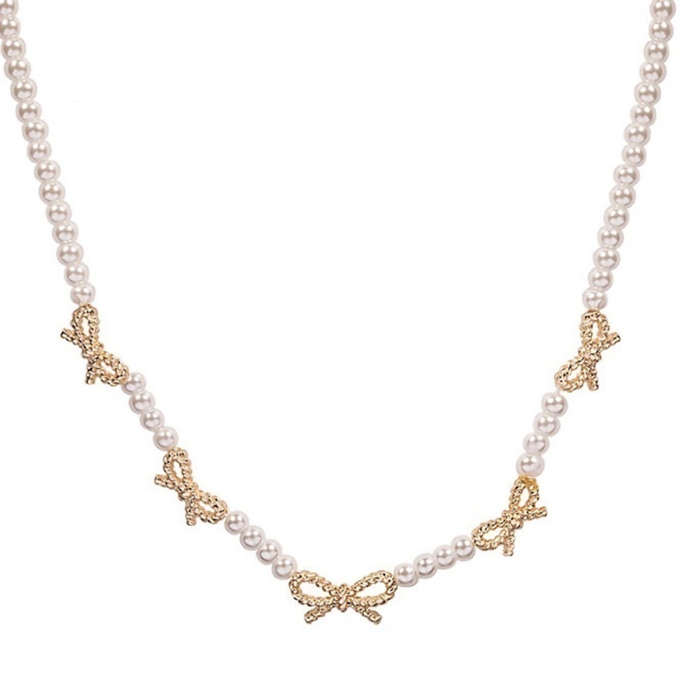 Draper James RSVP Gold Tone Simulated Pearl‎ Bow Station Necklace